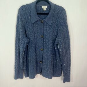 Caslon Cable Knit Button Front Cardigan Sweater Sz XXL Blue